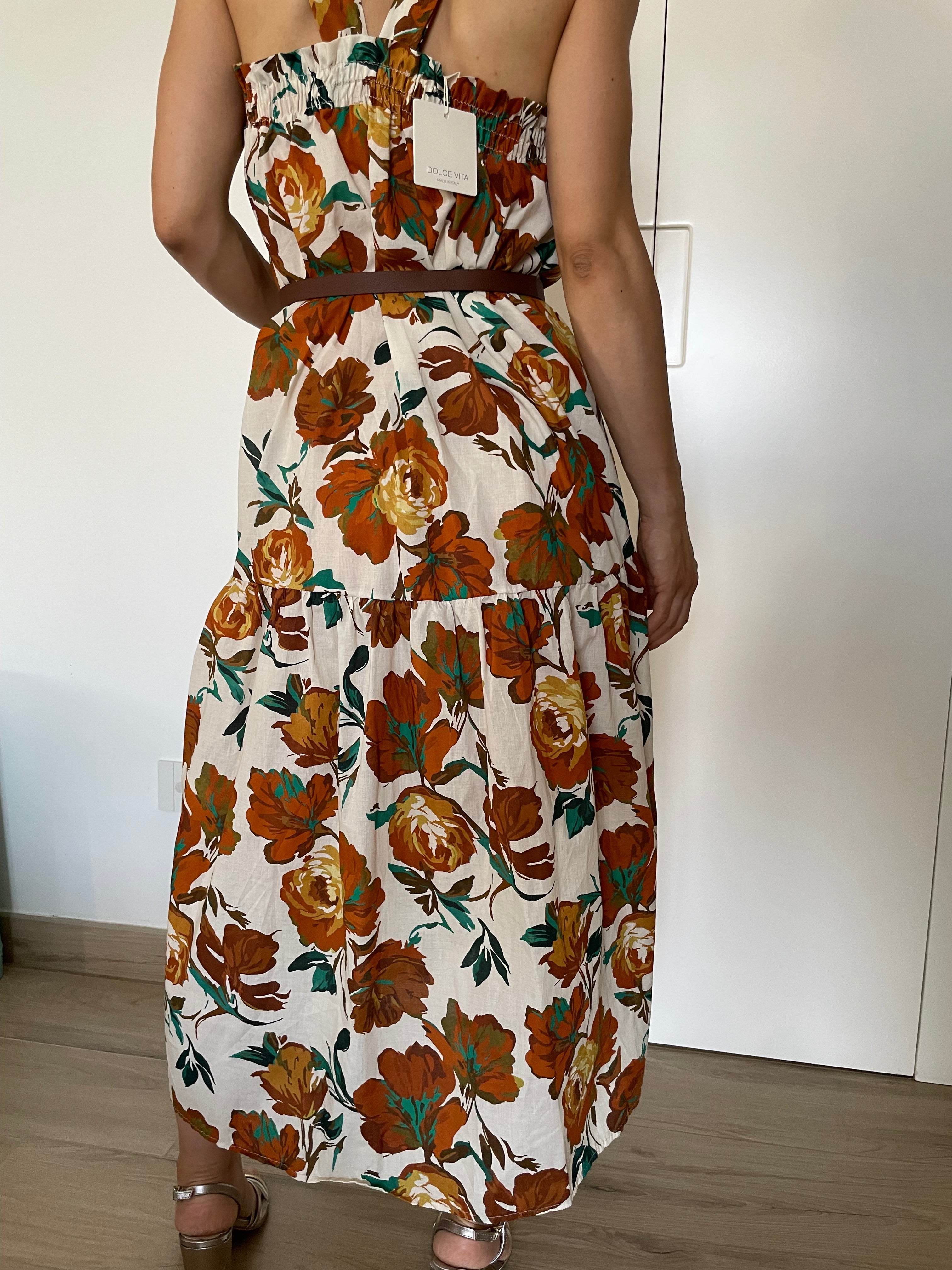 Vestito Floreale Bianco Arancio – Dolce Vita