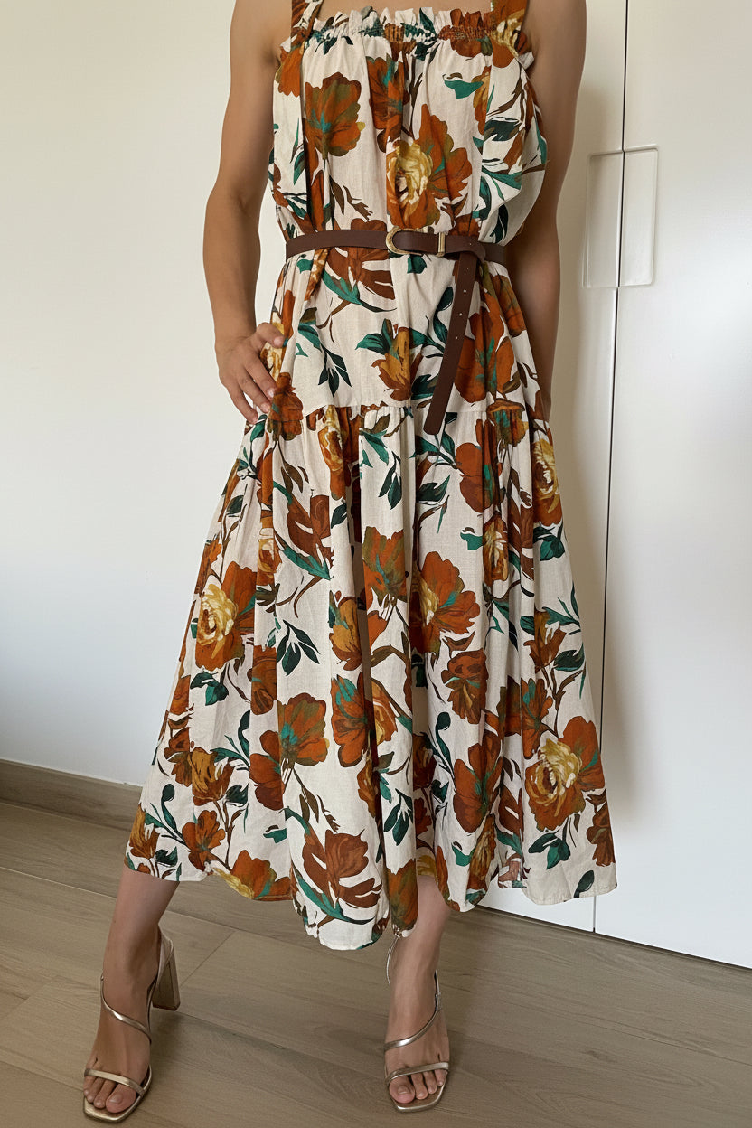 Vestito Floreale Bianco Arancio – Dolce Vita