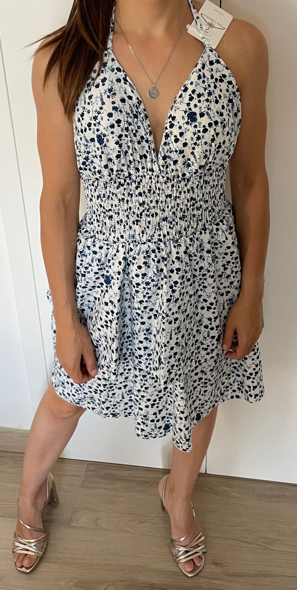 Vestito Floreale Bianco e Blu – Halter Neck