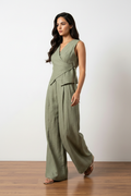 Coordinato Lino Verde Salvia — Top e Pantalone Palazzo
