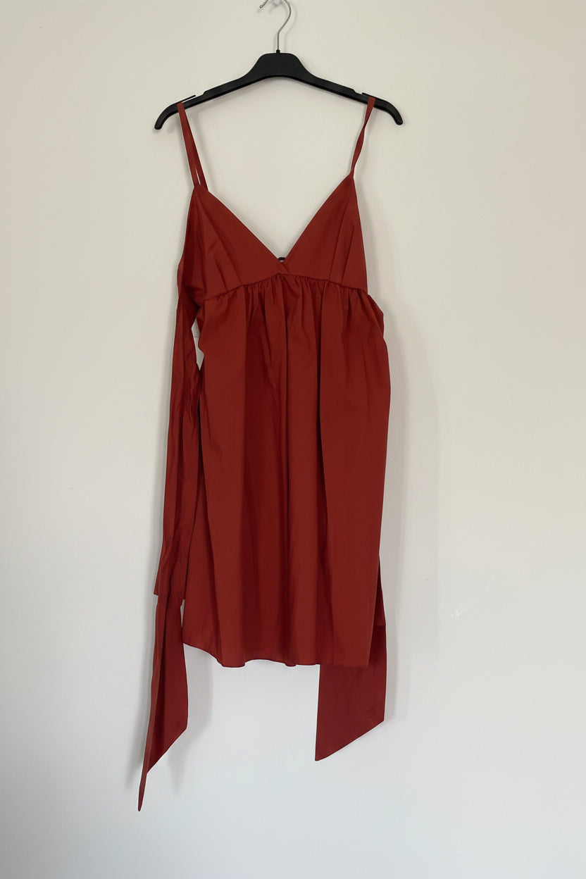 Vestito Rosso Mattone con Fiocco – Scollo V