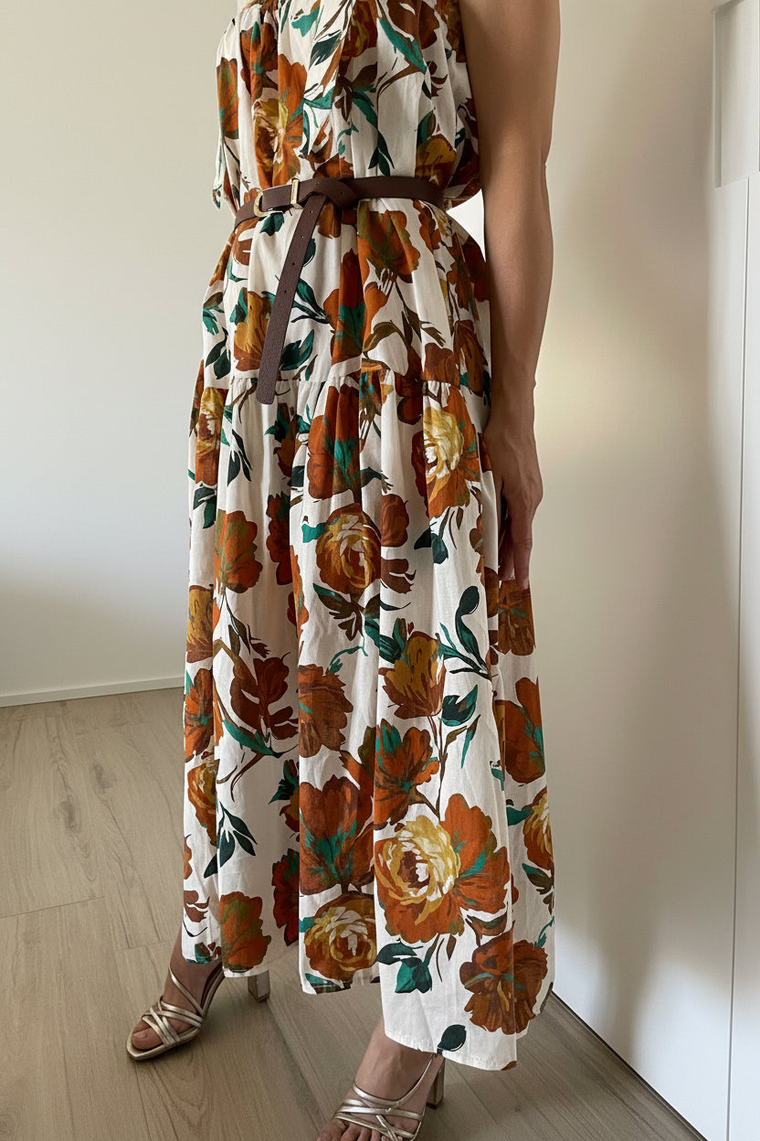 Vestito Floreale Bianco Arancio – Dolce Vita
