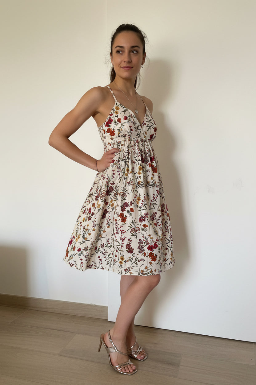 Vestito Floreale Panna – Scollo V Schiena Aperta
