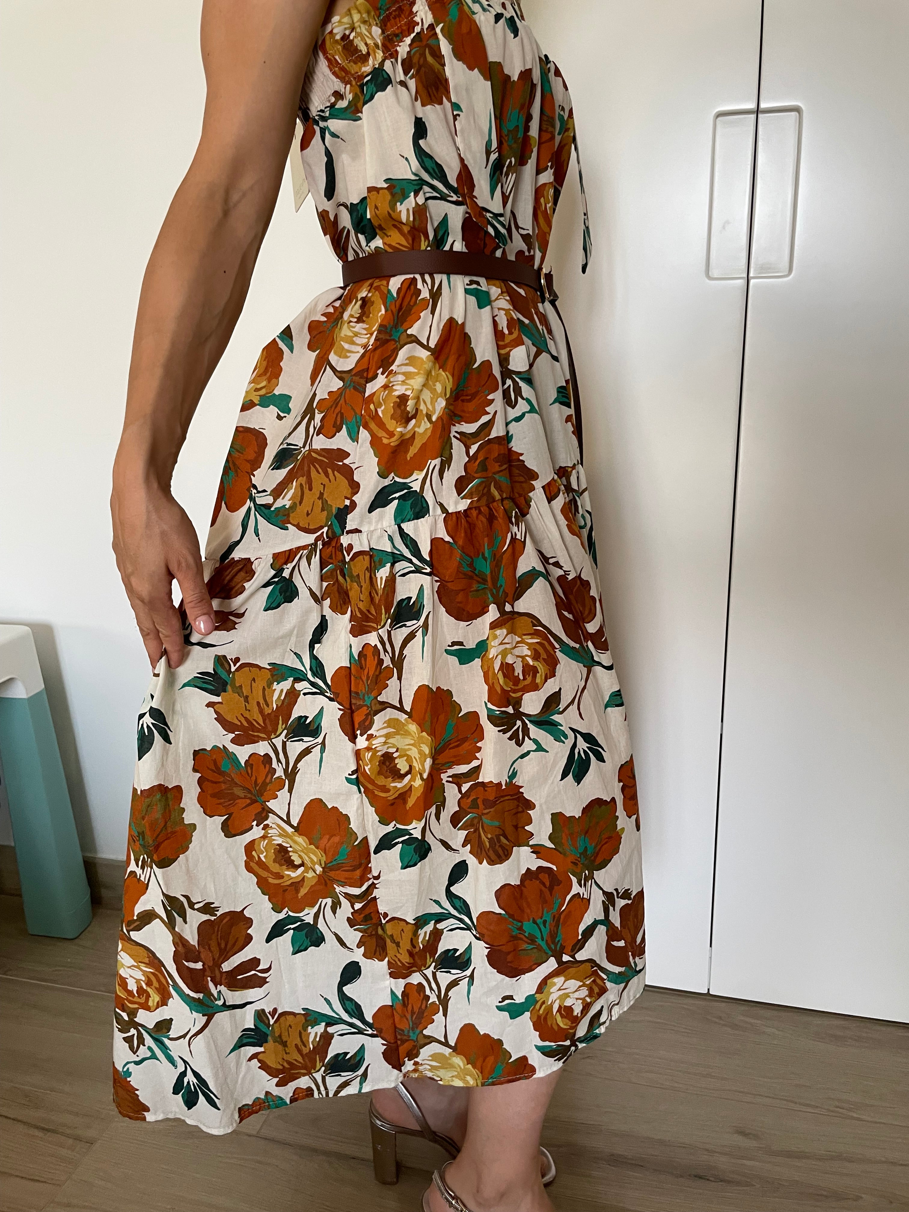 Vestito Floreale Bianco Arancio – Dolce Vita