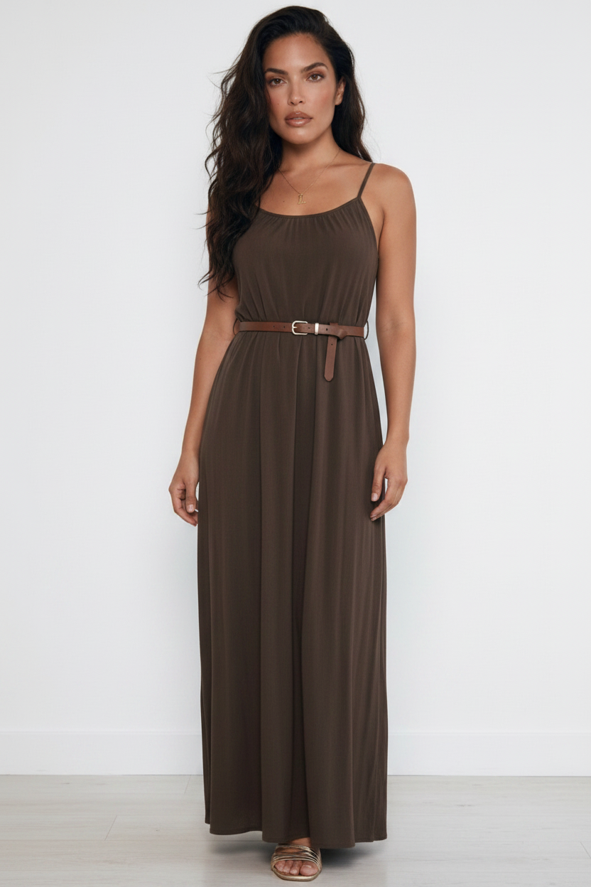 Vestito olive maxi - posa frontale