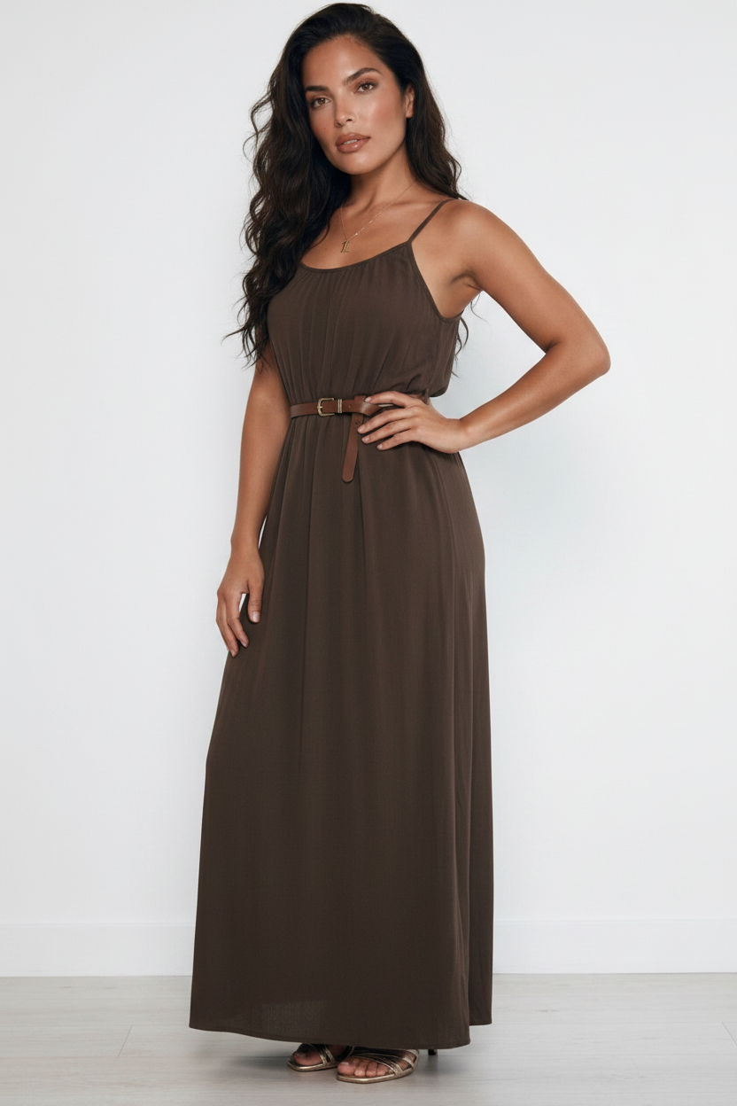 Vestito olive maxi - posa tre quarti